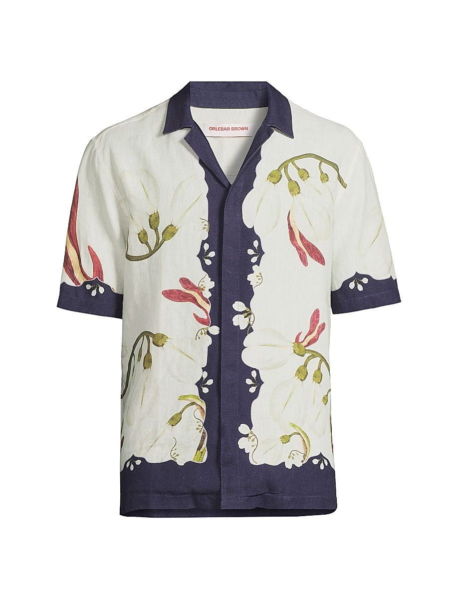Men's Maitan Orchis Printed Linen Shirt - Night Iris - Size XXL