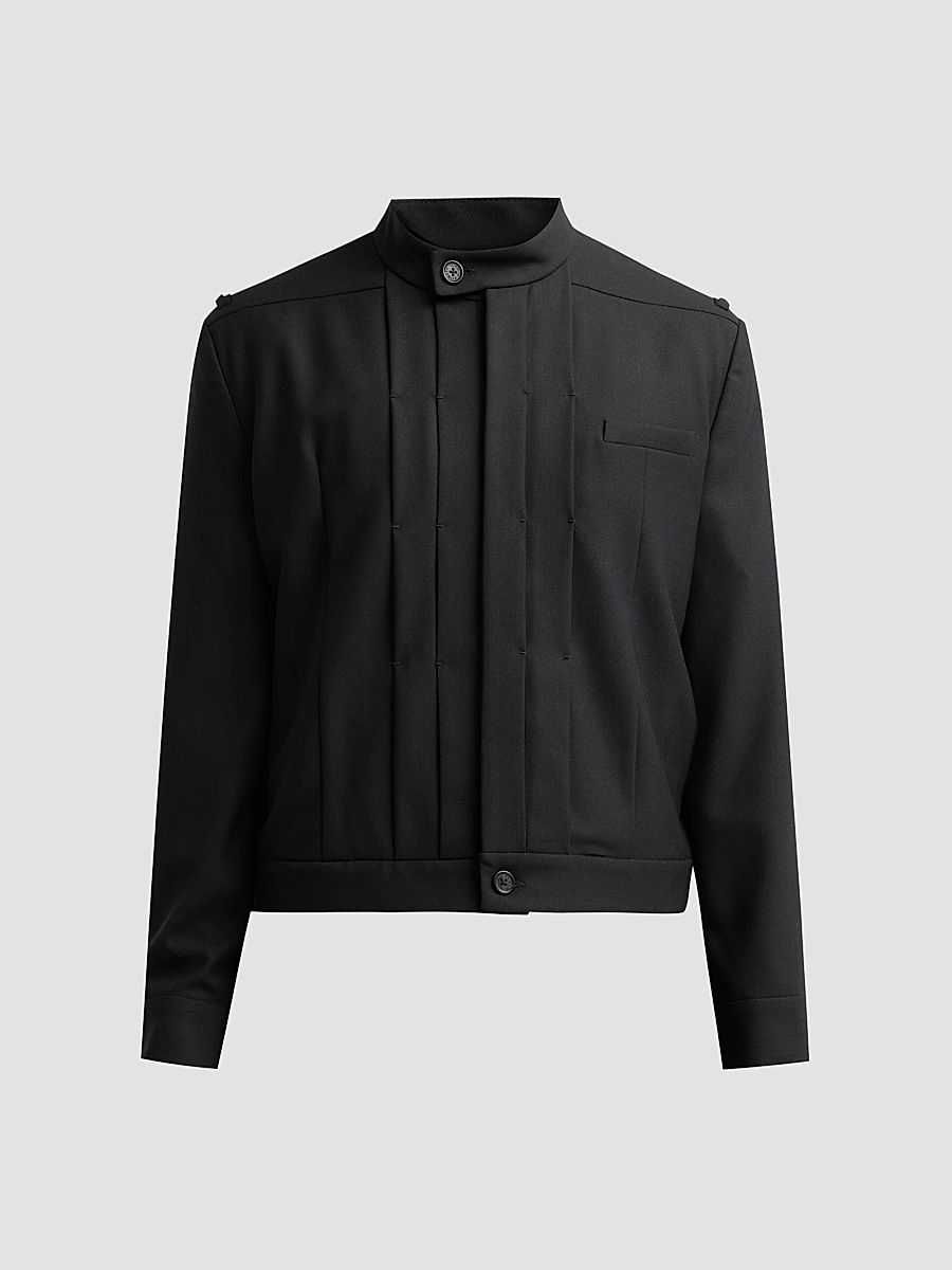 Men Franklin Pleated Wool Jacket - Black - Size 42