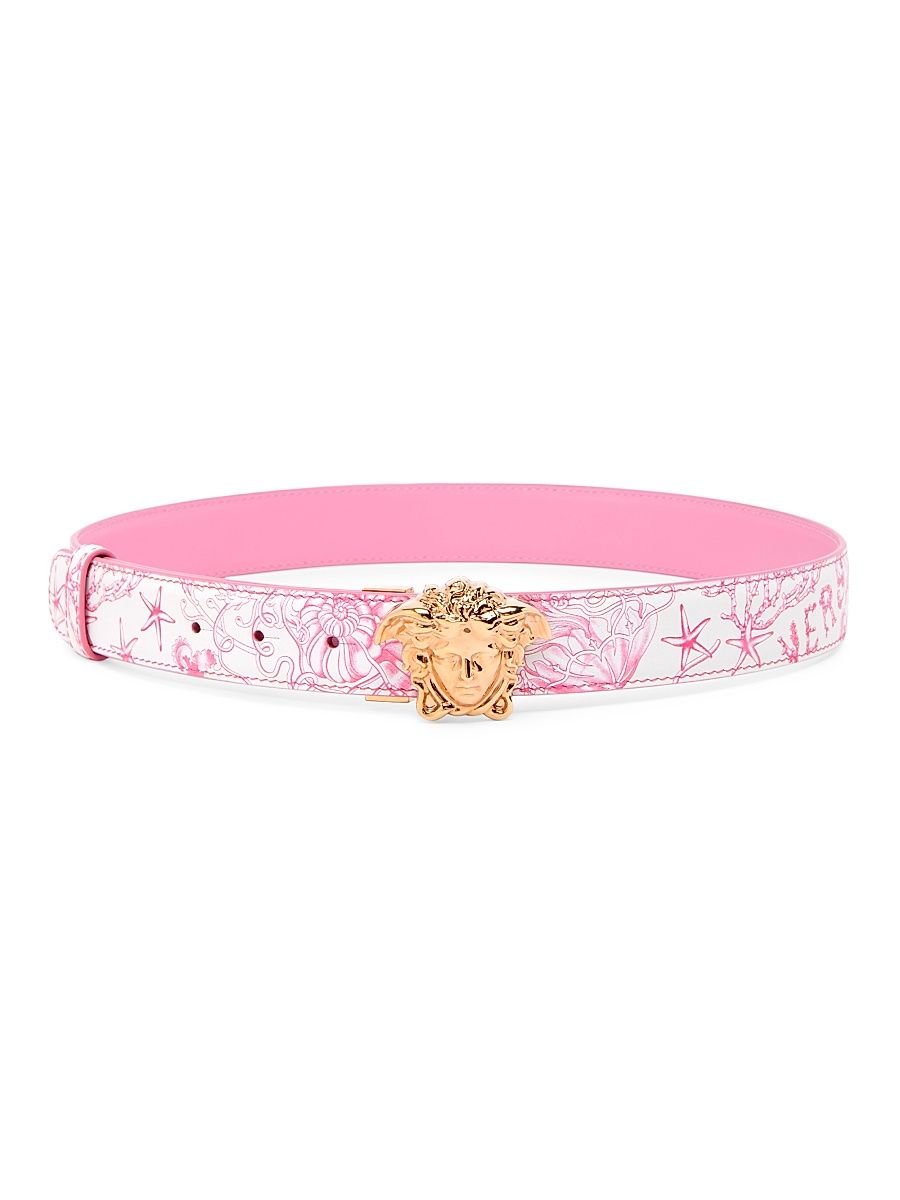 Women's Medusa Reversible Leather Belt - Eggshell Dragon Fruit - Size Medium