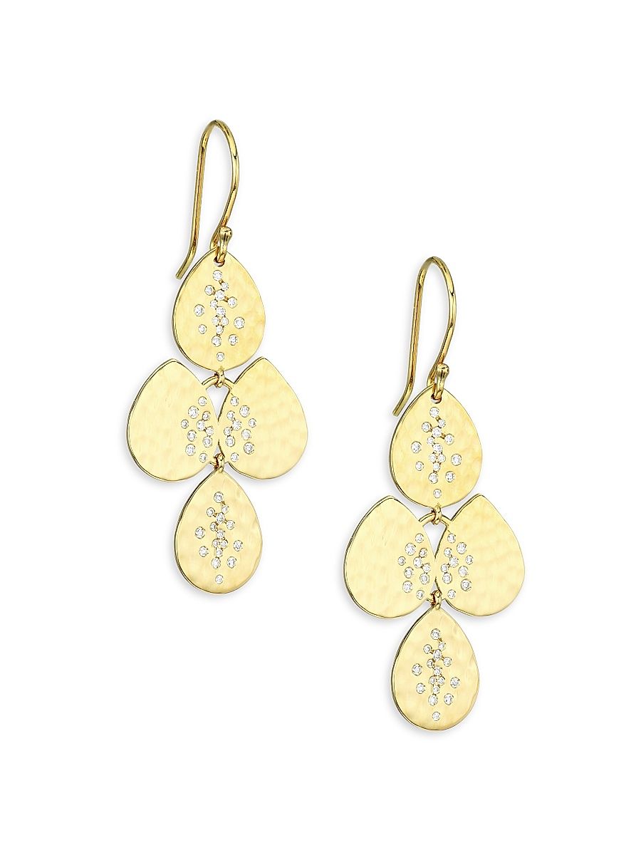 Women's Stardust 18K Yellow Gold & Diamond Small Hammered Teardrop Cascade Earrings - Gold