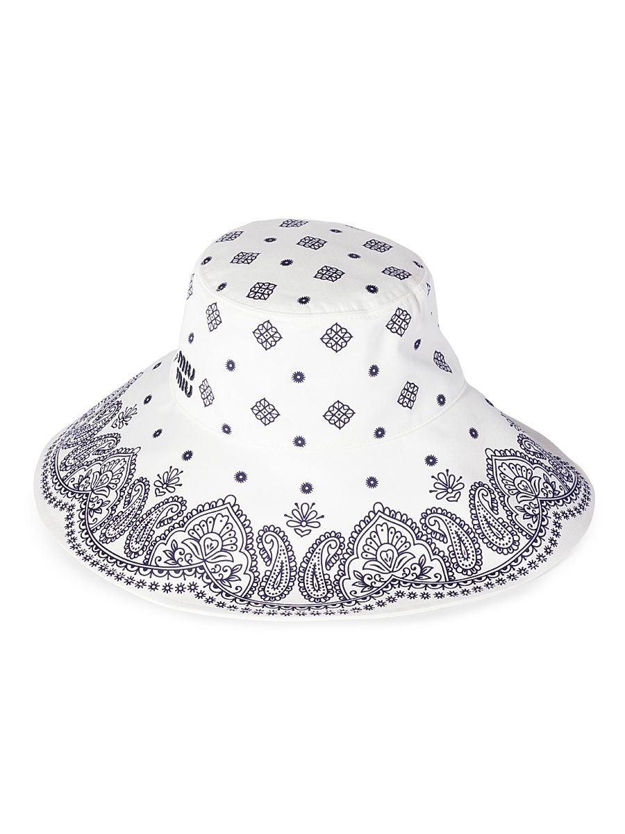 Women's Printed Cotton Hat - White - Size Medium