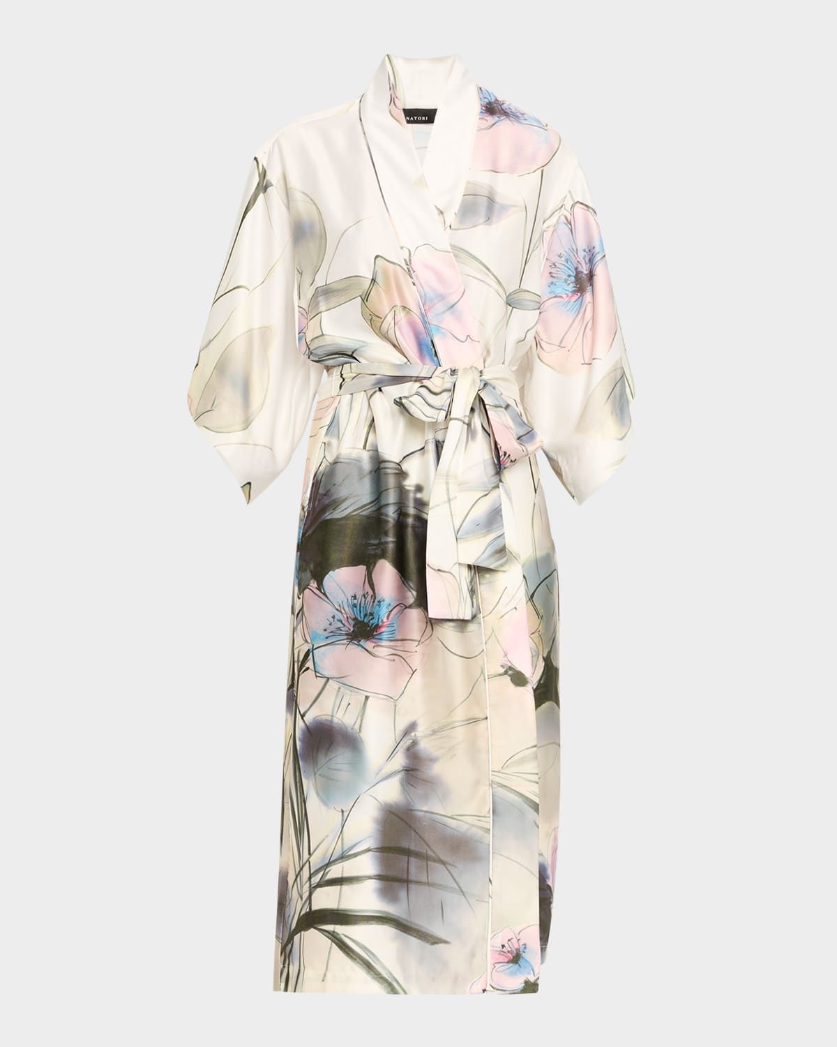 Hiyaku Floral-Print Charmeuse Robe