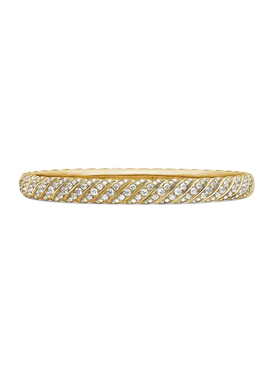 Women's Sculpted Cable Bangle Bracelet in 18K Yellow Gold - Diamond - Size Medium