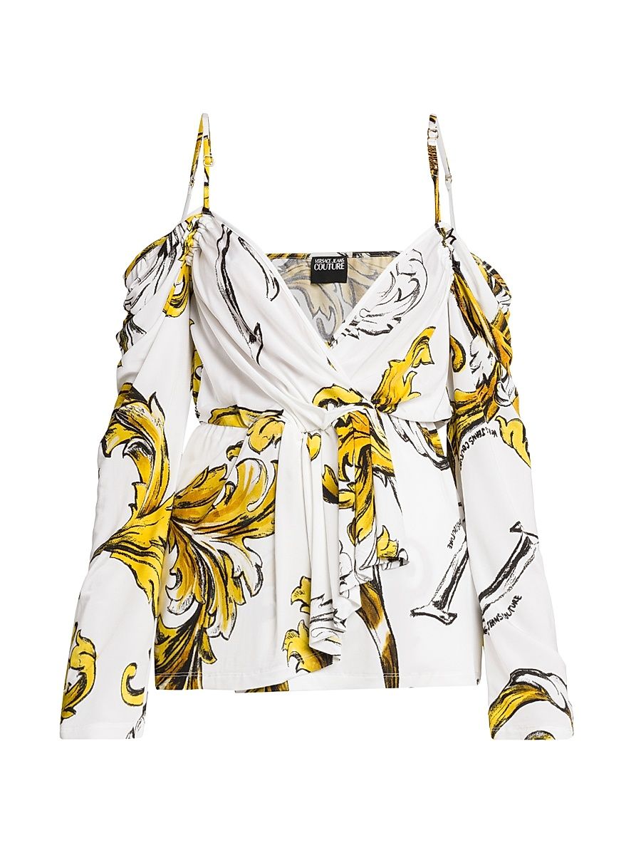 Women's Baroque Off-The-Shoulder Blouse - White Gold - Size 2