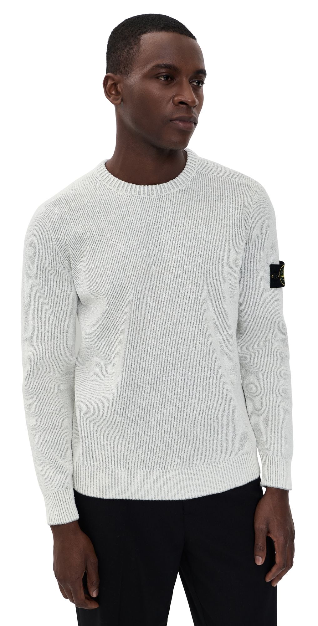 Stone Island Ribbed Cotton Boucle Sweater Melange Pearl Grey L