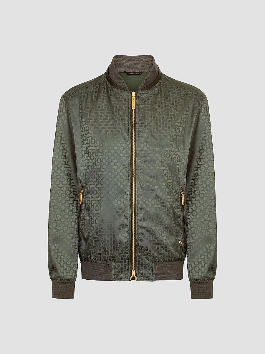 Stefano Ricci Men's Jacquard and Lambskin Leather Blouson Jacket - Chrome Green - Size 48