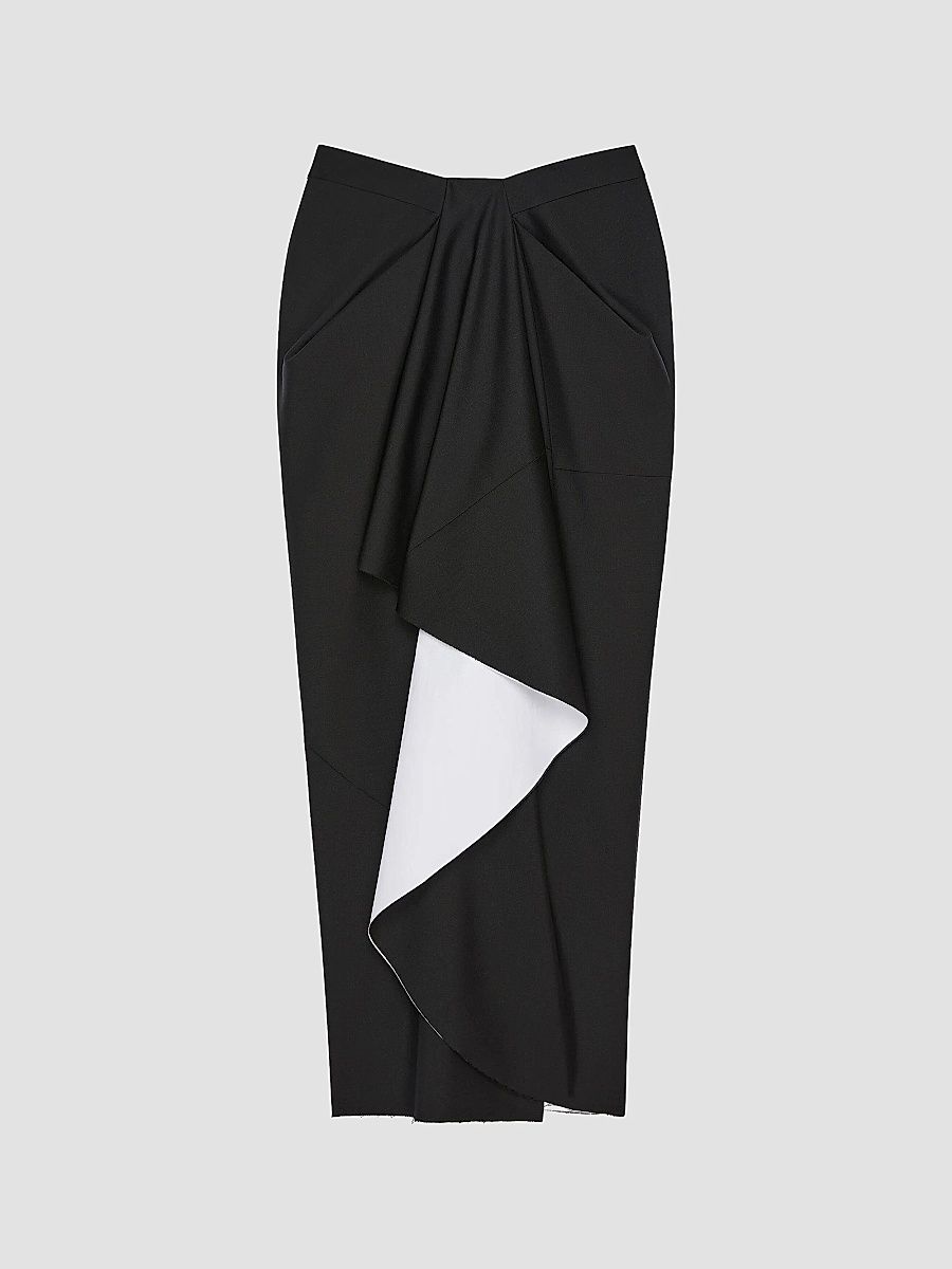 Givenchy Women's Wrapped Midi Skirt in Bonded Wool and Mohair - Black - Size 8