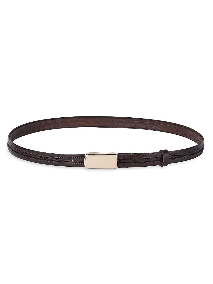 Men's Leather Belt with Box Frame Buckle - Chocolate - Size 34