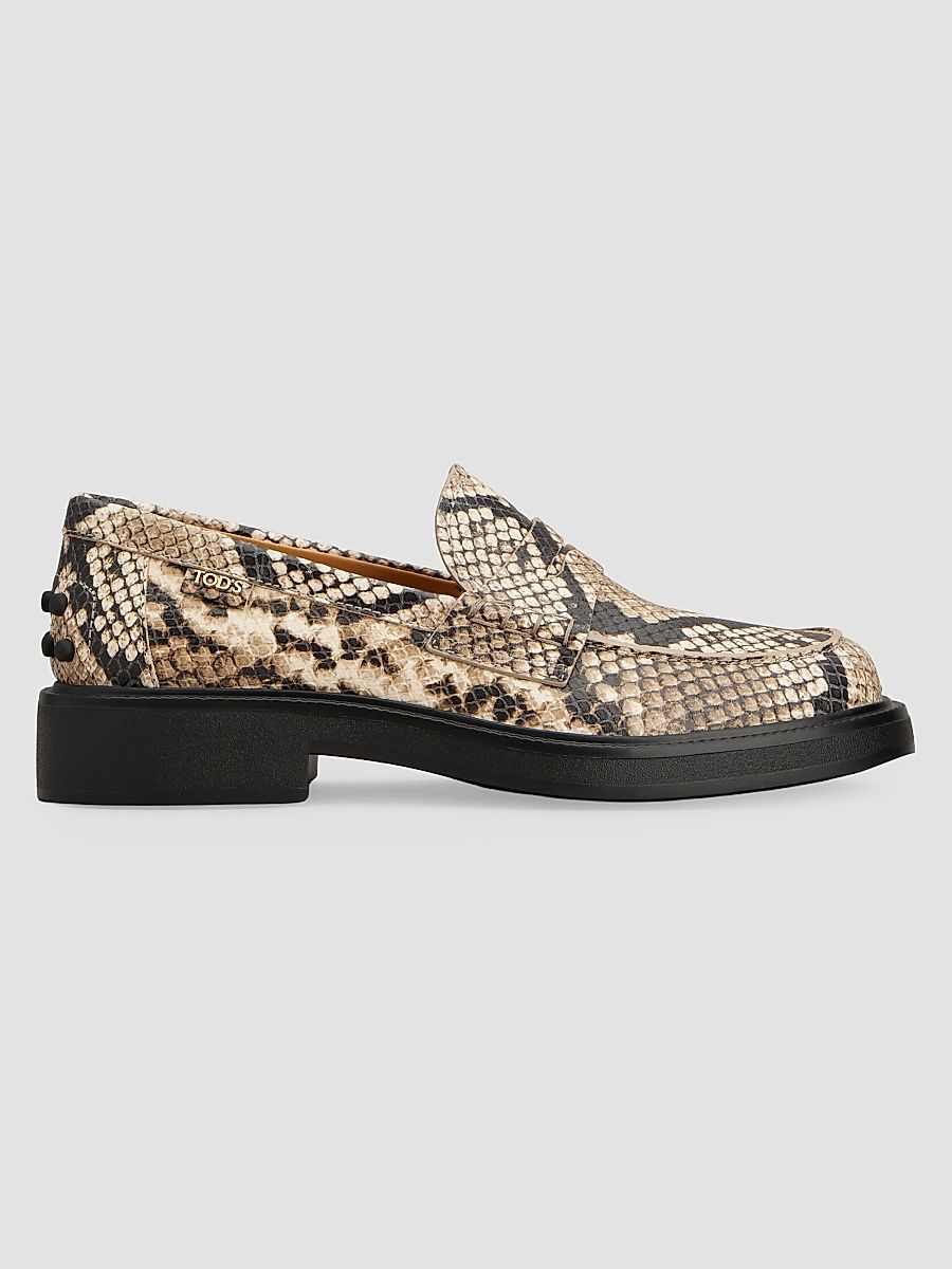 Women's Snakeskin-Print Leather Penny Loafers - Natural - Size 11