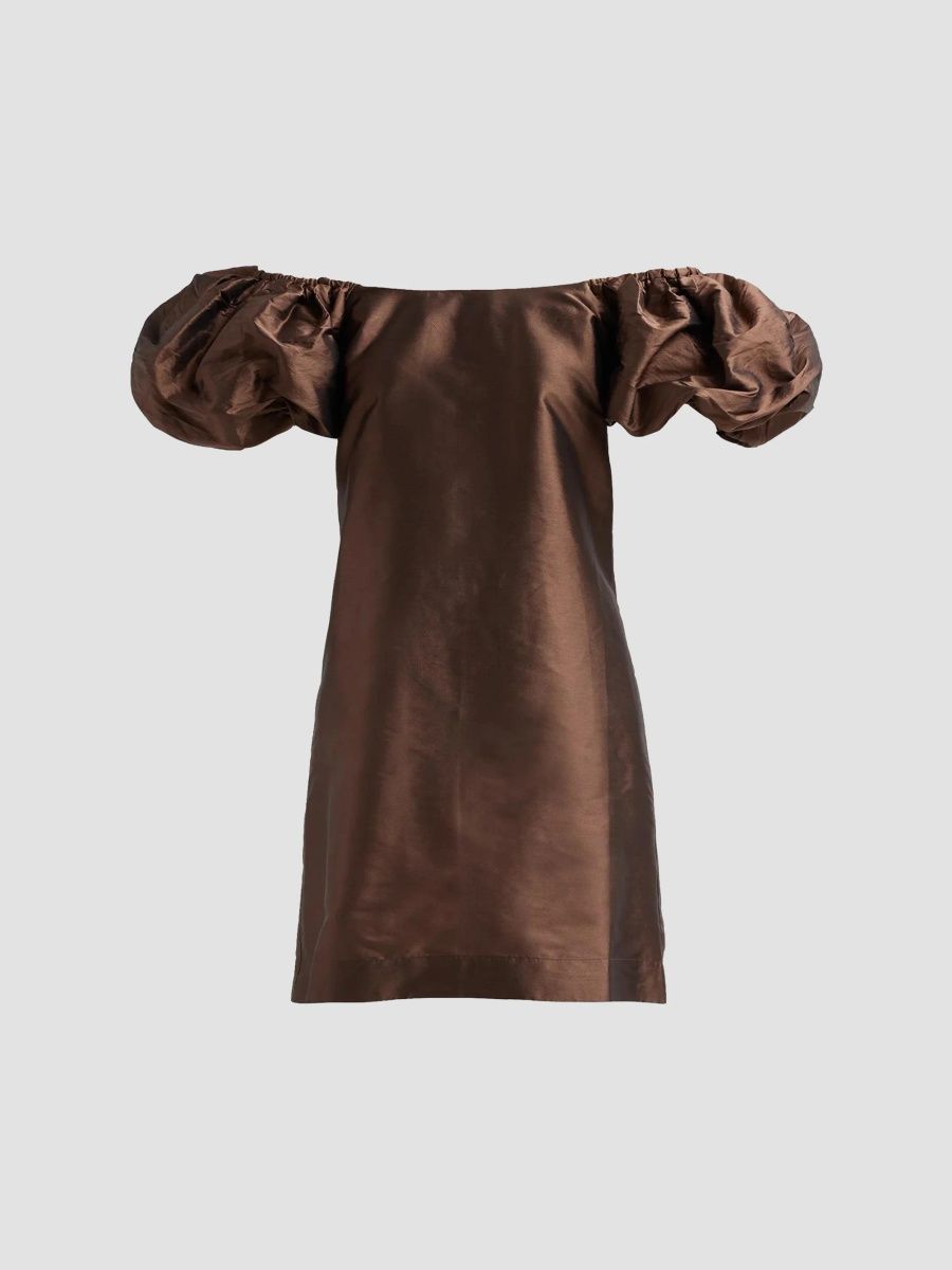 Azeeza Women's Drea Puff-SleeveTaffeta Mini Dress - Chocolate - Size XS