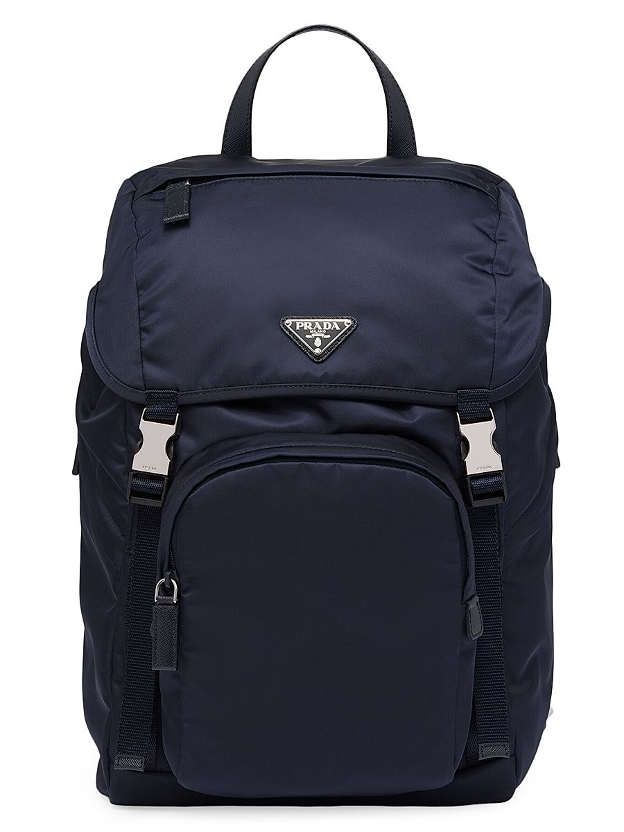 Men's Re-Nylon and Saffiano Leather Backpack - Blue