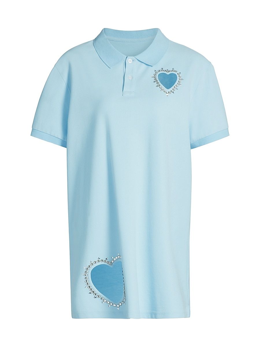 Women's Crystal Heart Cut-Out Polo Minidress - Baby Blue - Size Medium