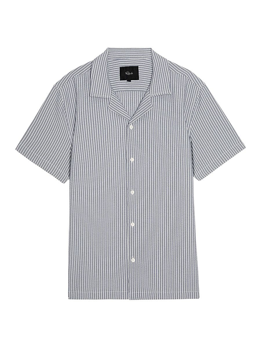 Men's Amalfi Deck-Striped Seersucker Shirt - Navy Deck Stripe - Size XXL