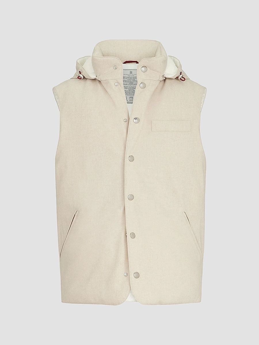 Men's Bonded Wool Flannel Down Vest with Detachable Hood - Sand - Size XXXXL