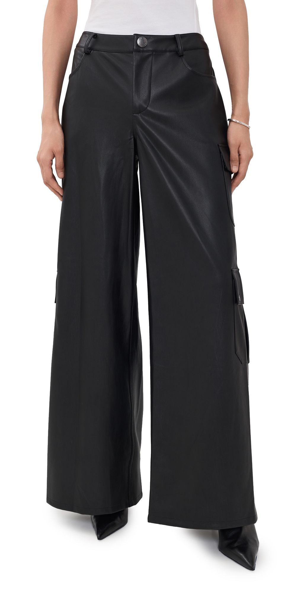 L'AGENCE Isolde Faux Leather Cargo Pants Black L