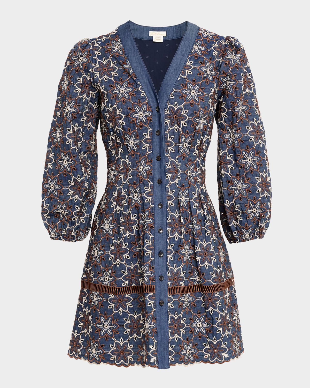 Lina Eyelet-Embroidered Chambray Mini Dress