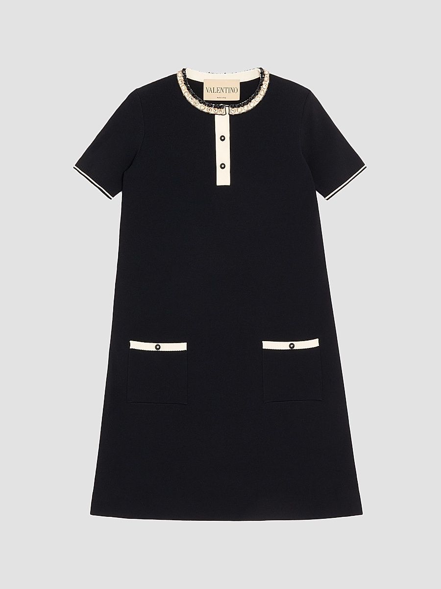 Women's Embroidered Stretch Viscose Dress - Black - Size XS