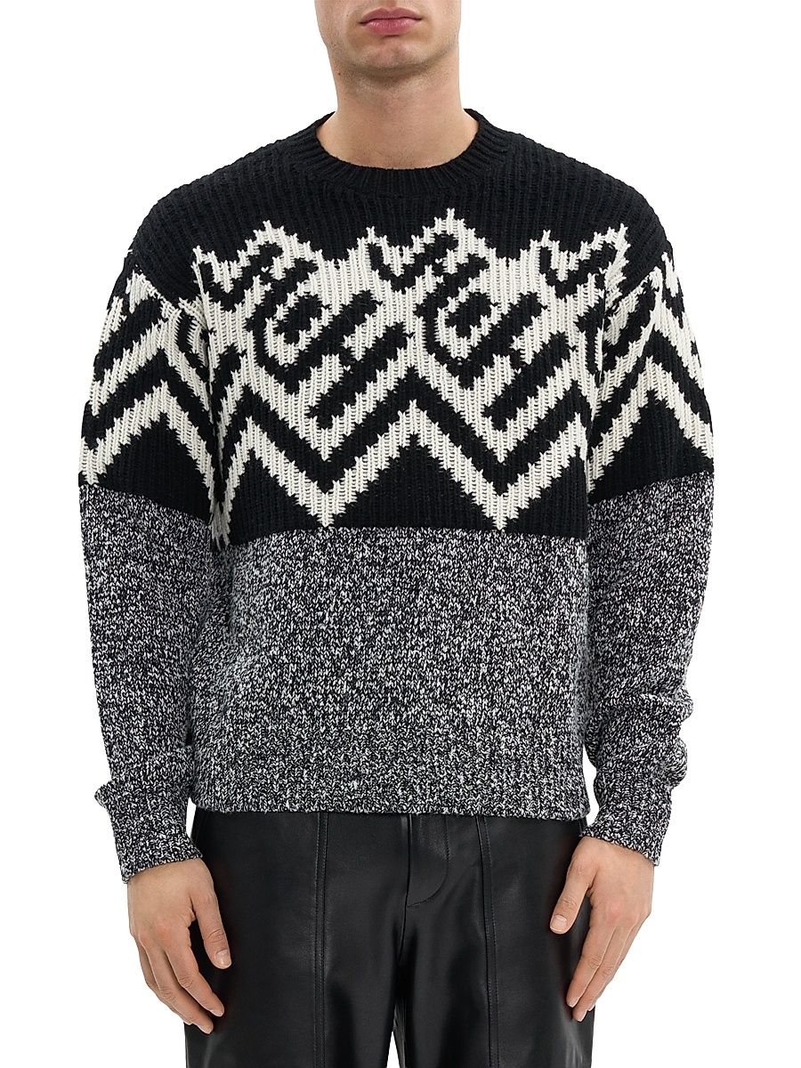 Men's Fair Isle-Inspired Crewneck Sweater - Black Ivory - Size XXL