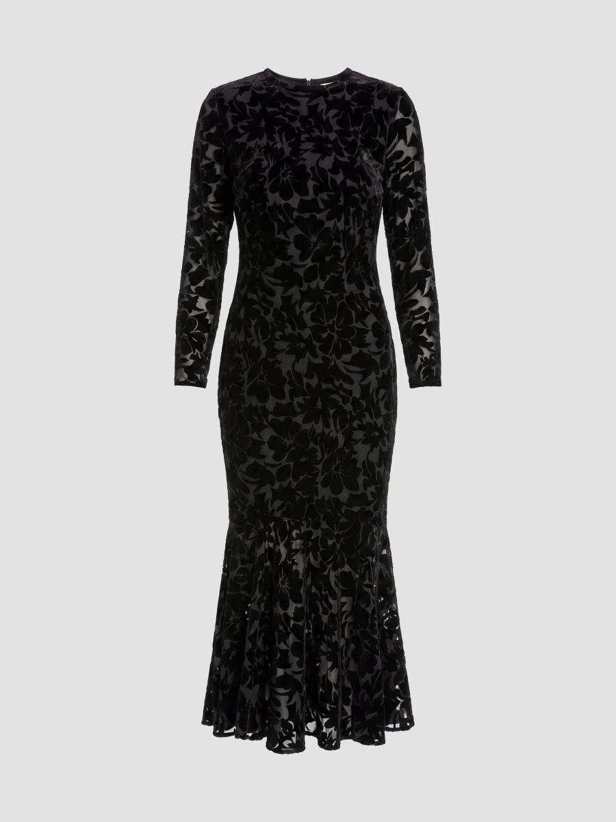 Mac Duggal Women's Burnout Velvet Ruffle Hem Midi Dress - Black - Size 20
