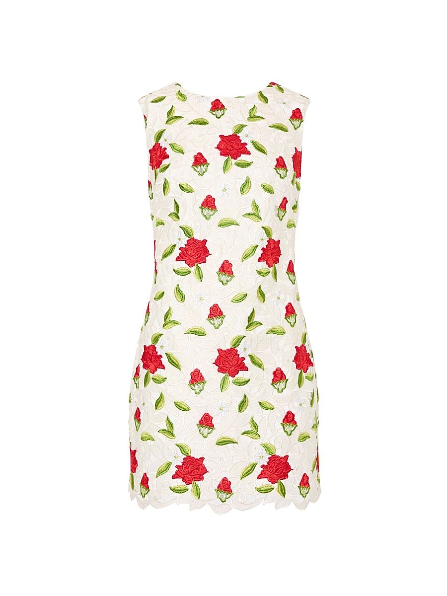 Women's Ivette Rose-Embroidered Minidress - White Red Green - Size 12