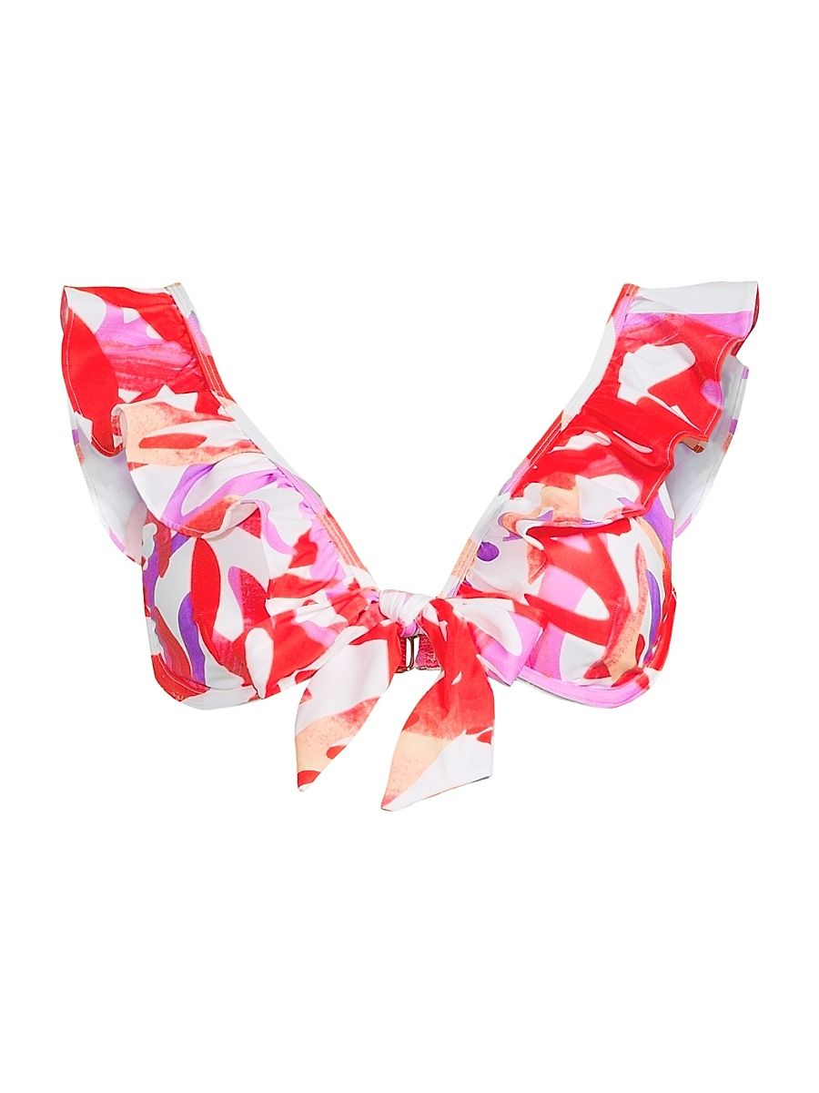 Women's Italian Under The Sea Ruffled Bikini Top - Pink Multi - Size Large