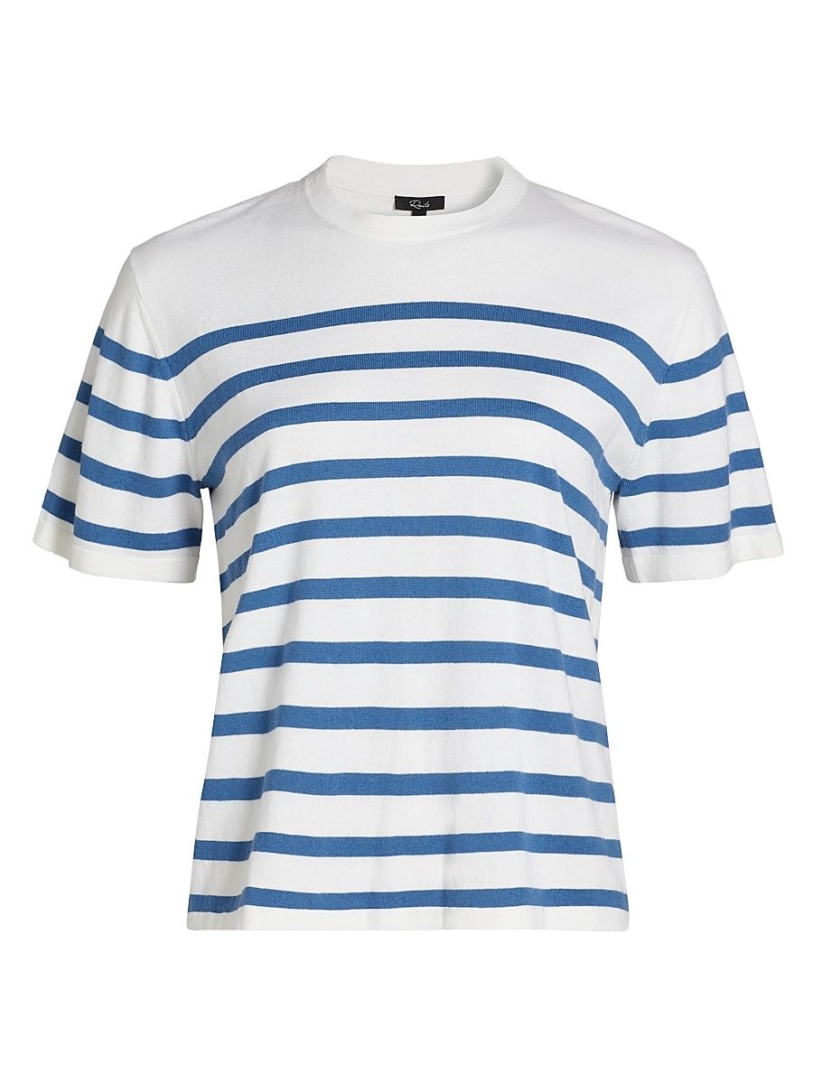 Women's Striped Cotton-Cashmere T-Shirt - Sailor Stripe - Size Medium