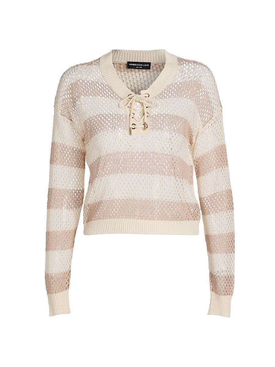 Women's Samantha Striped Sweater - Cream Champagne - Size XL