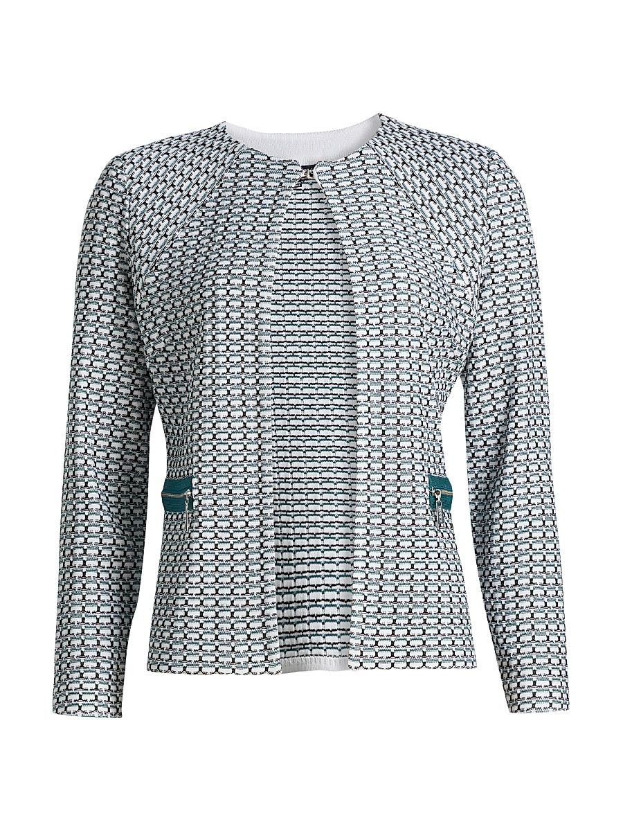 Women's Basketweave Knit Fitted Jacket - Spruce White Black - Size XXL