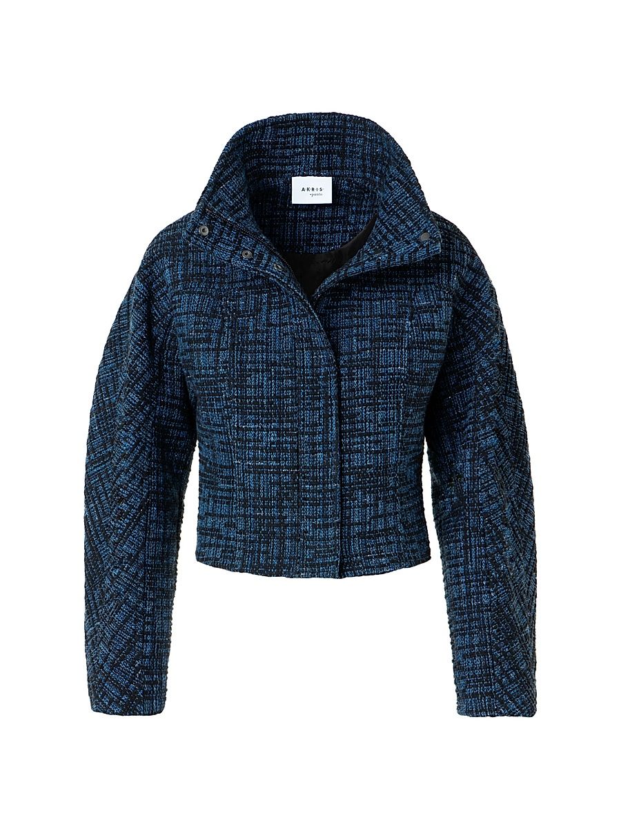 Women's Raw Denim Tweed Jacket - Medium Blue Denim Black - Size 16