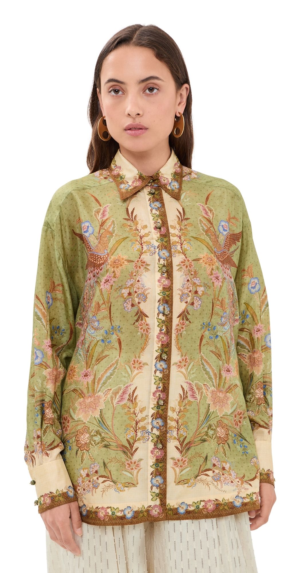 Zimmermann Indra Relaxed Shirt Khaki Scarf Floral 2