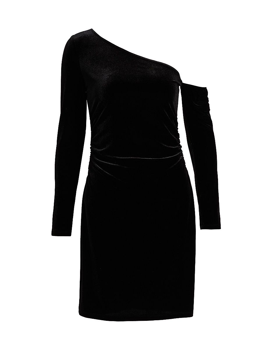 Women's Lynne Velvet One-Shoulder Sheath Minidress - Black - Size Large