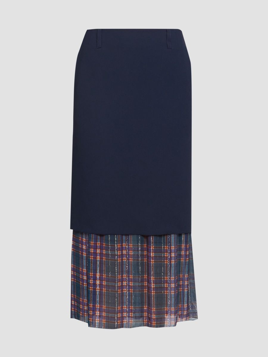 Dries Van Noten Women's Sentista Bis Layered Check-Trimmed Midi Skirt - Navy - Size 4