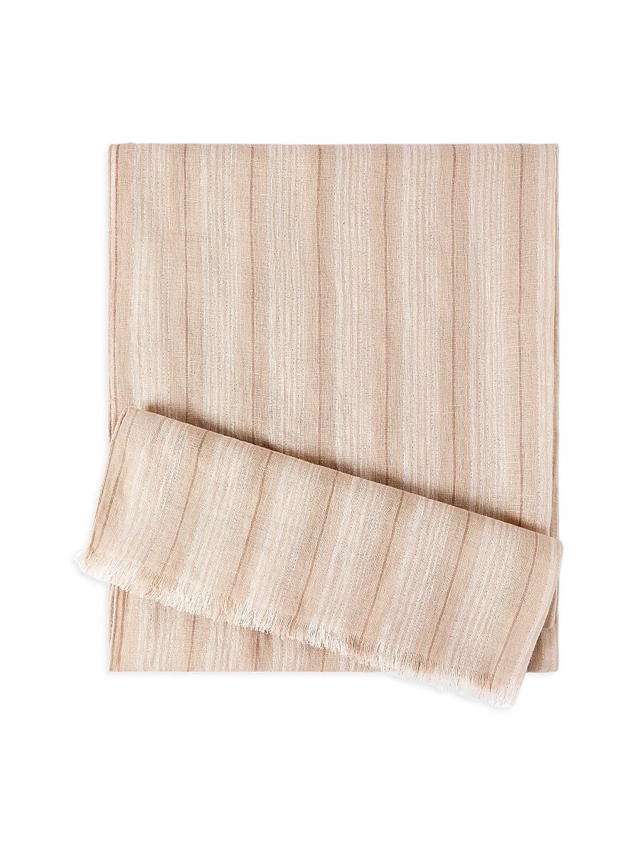 Women's Linen Scarf with Sparkling Regimental Stripes - Beige