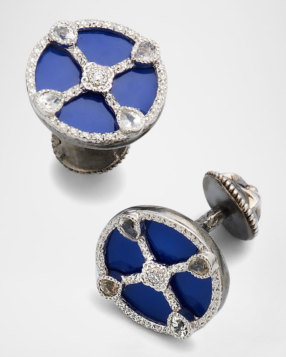Men & apos;s Blue Enamel Romero Cufflinks with Diamonds and Sapphires