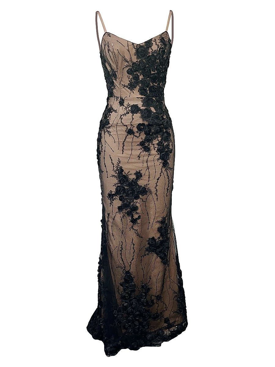 Women's Giovana Floral Tulle Mermaid Gown - Black Beige - Size XXL