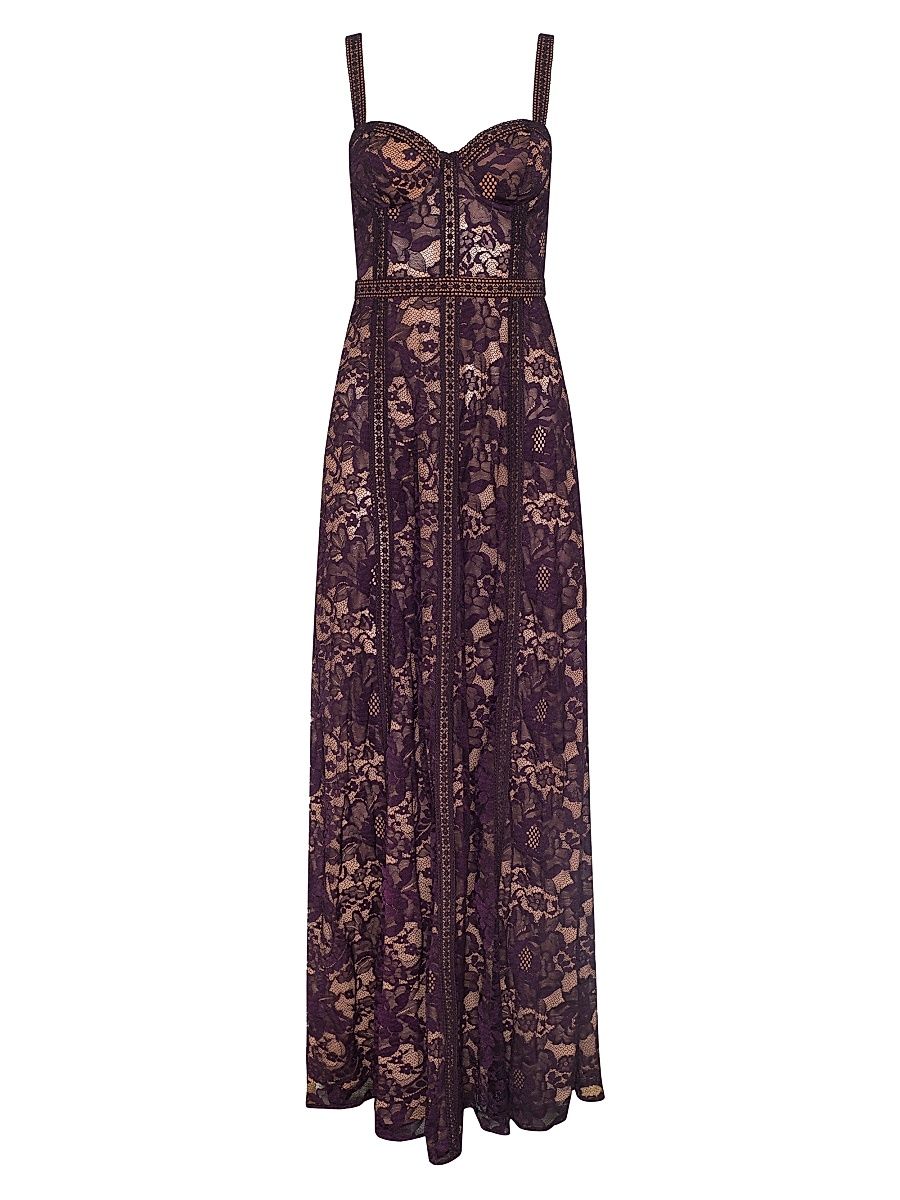 Women's Laynie Floral Lace Maxi Dress - Dark Malbec - Size 14