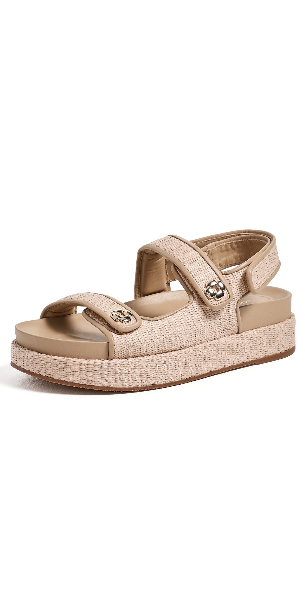 Larroudé Jetty Sandals Natural Raffia/Beige Leather 7