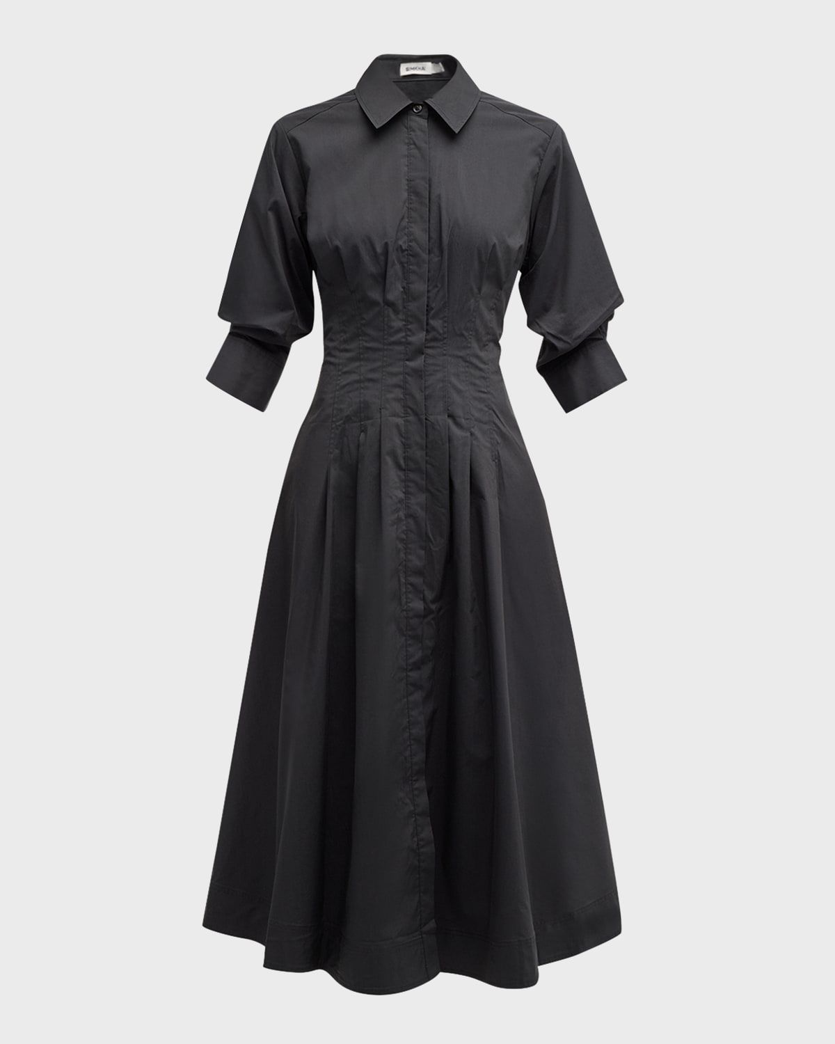 Jazz Poplin Pintuck Midi Shirtdress