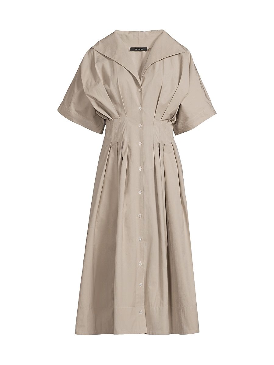 Women's Tech Cotton Taffeta Pleat Release Dress - Taupe - Size 14