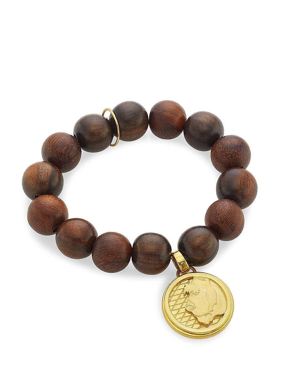 Women's Lioness 14K-Gold-Plated & Synthetic Wood Beaded Coin Charm Bracelet - Wood