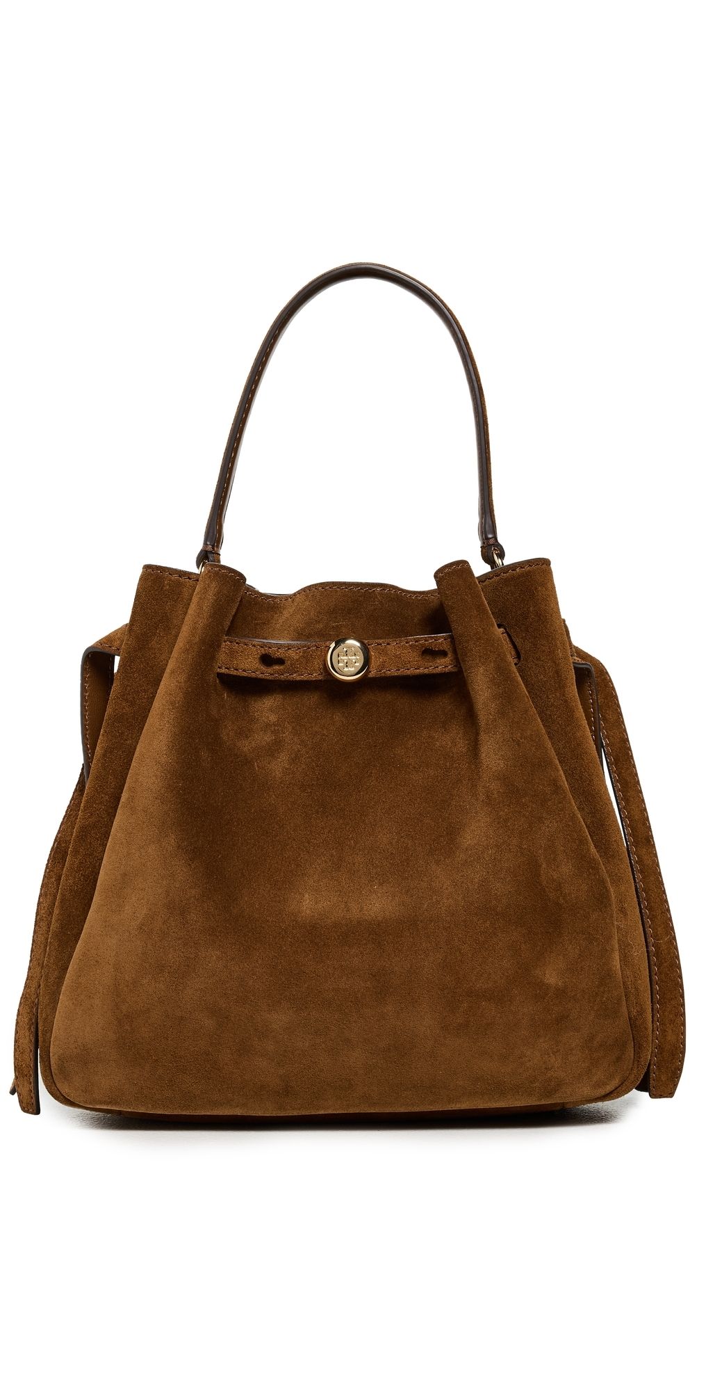 Tory Burch Romy Suede Bucket Bag Caramel One Size