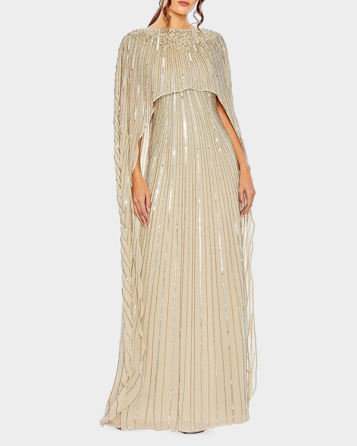 Sequin Column Cape Gown