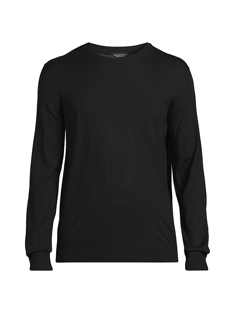 Men's Ribbed Wool Sweater - Black - Size 46