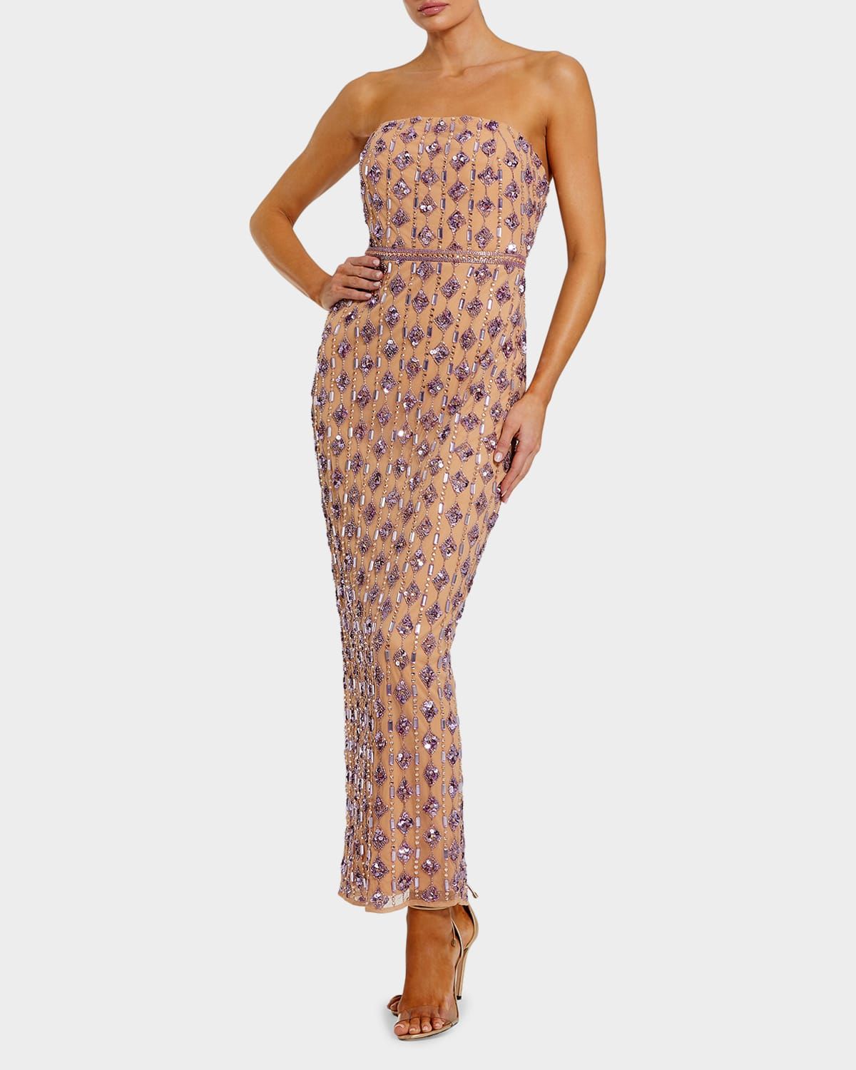 Strapless Bead & Sequin Column Gown