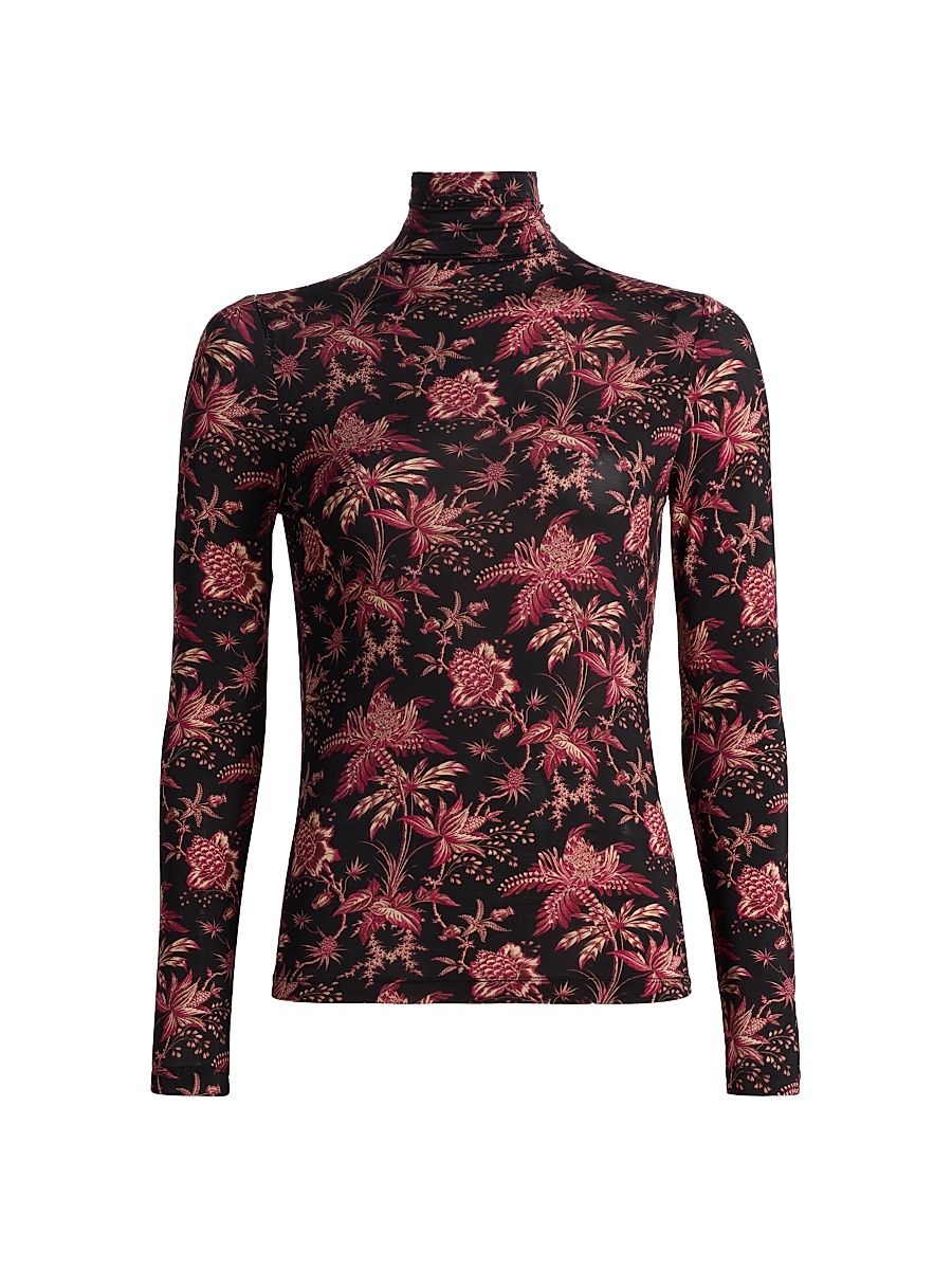 Women's Aurelia Floral Turtleneck Top - Midnight Lily - Size XL