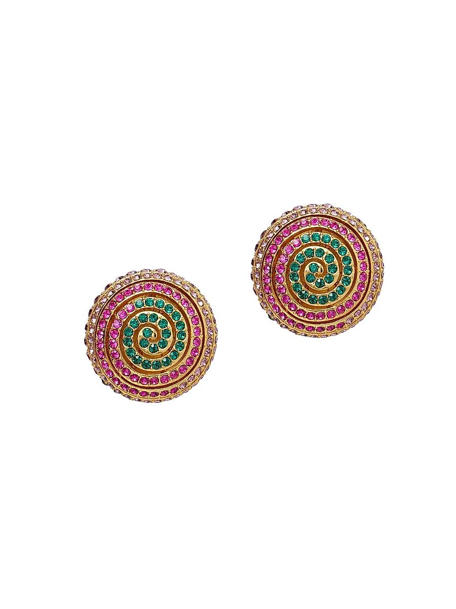 Women's Spiral 14K-Gold-Plated & Crystal Button Earrings - Jeweled Meadow