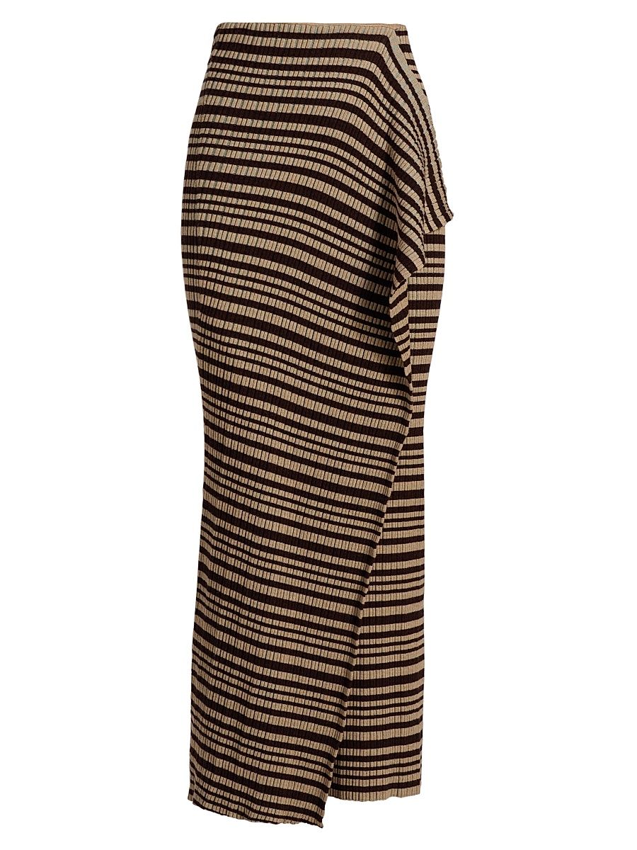 Women's Grow Nitsa Striped Wool-Blend Midi-Skirt - Black Brown Green Stripe - Size XS