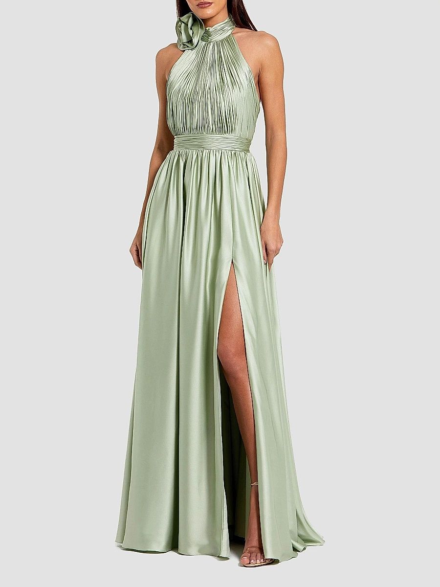 Mac Duggal Women's Chiffon Halter Gown - Sage - Size 18