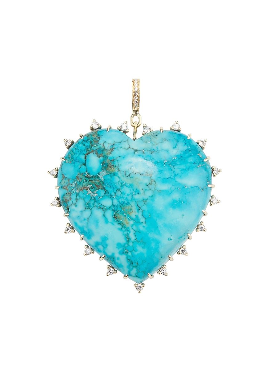 Women's 14K Yellow Gold, Turquoise & 0.68 TCW Diamond Pendant - Yellow Gold