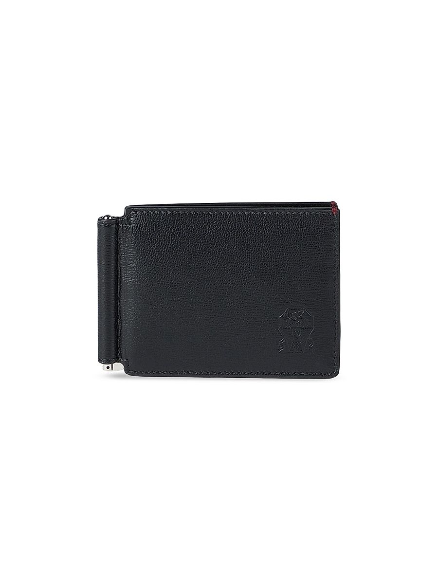 Men's Grained Leather Money Clip Wallet - Black